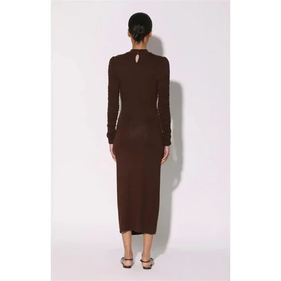 Walter Baker Long Sleeve Fitted Midi Dress Cocoa Brown Size Small New With Tag - Picture 2 of 6